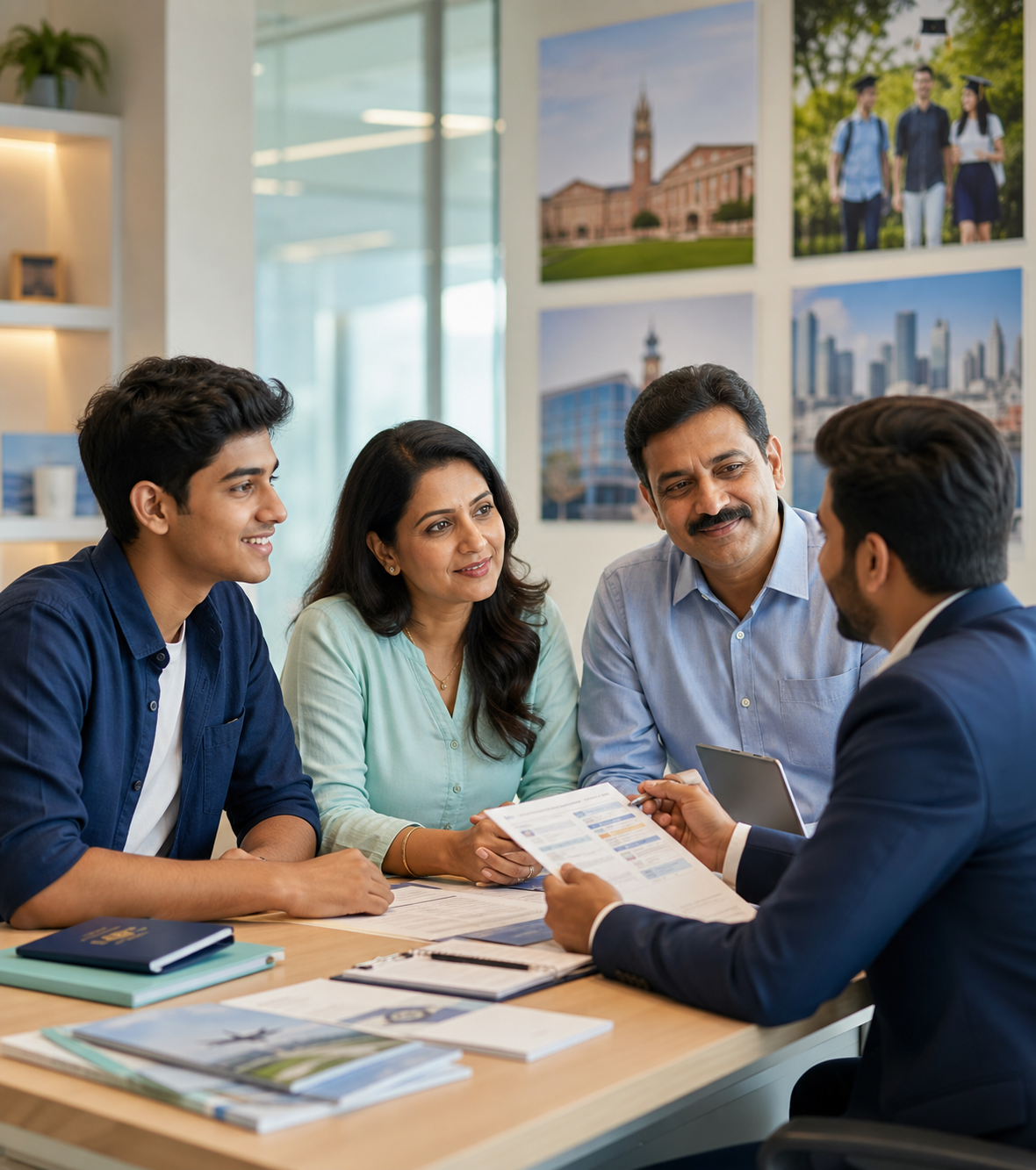 Admissions counsellor guiding a student and parents